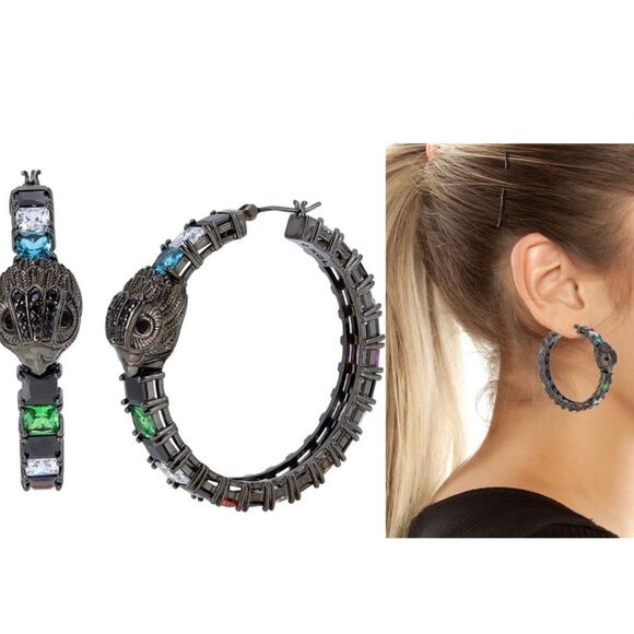 Kurt Geiger Checkerboard Crystal Hoop Earrings - Picture 1 of 7